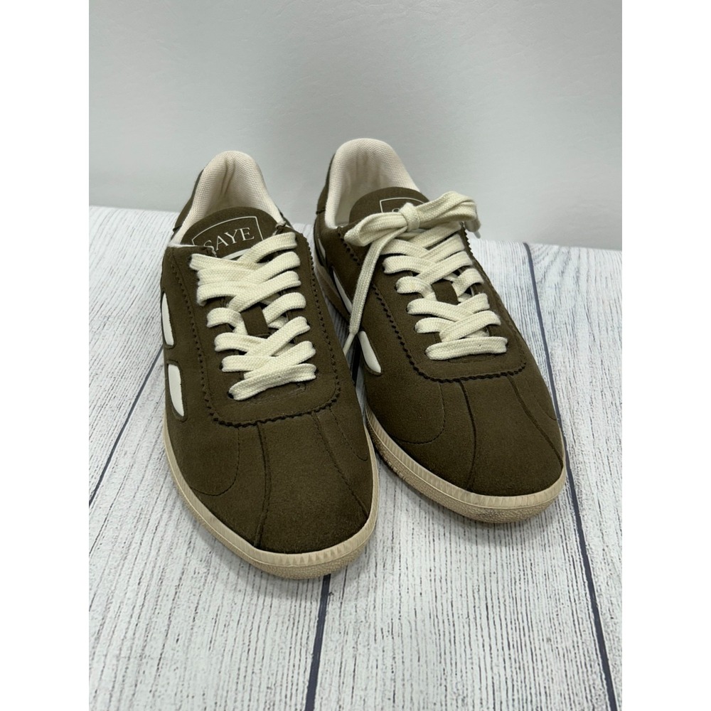 Saye Sneakers Womens 7.5 Green Leather Lace Up Low Top Retro Streetwear